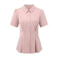 thumbnail image 3 of DARING DIVA Women's Button Down Short Sleeve 2026 Summer Pleated Front Blouse S Pink, 3 of 7
