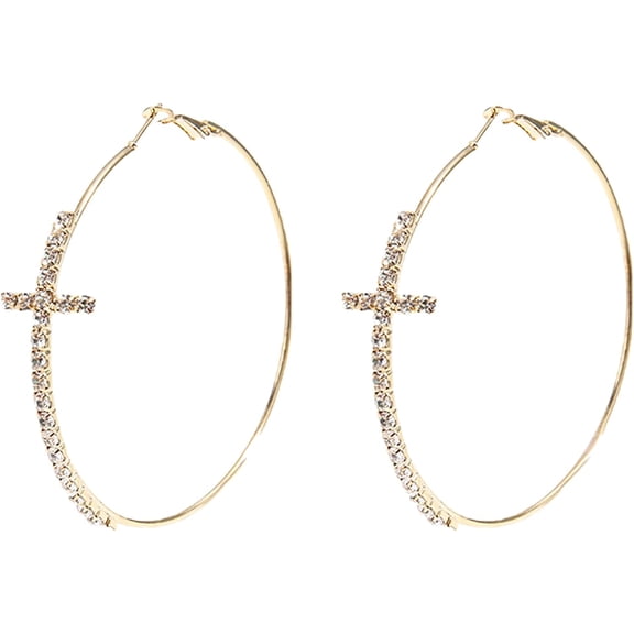 Big Cross Hoop Earrings for Women Hypoallergenic Rhinestone Hoop Earrings Lightweight Gold Cross Earrings with Cubic Zirconia Jewelry for Everyday & Special Occasions[o520]