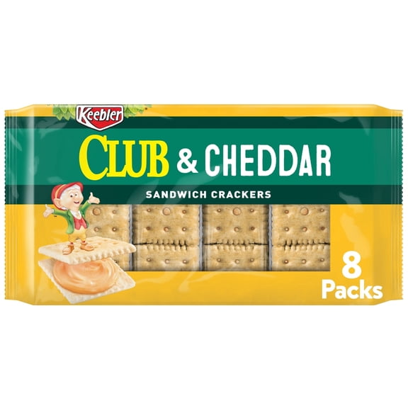 Keebler Club and Cheddar Sandwich Crackers, Single Serve Snack Crackers, 8 Count