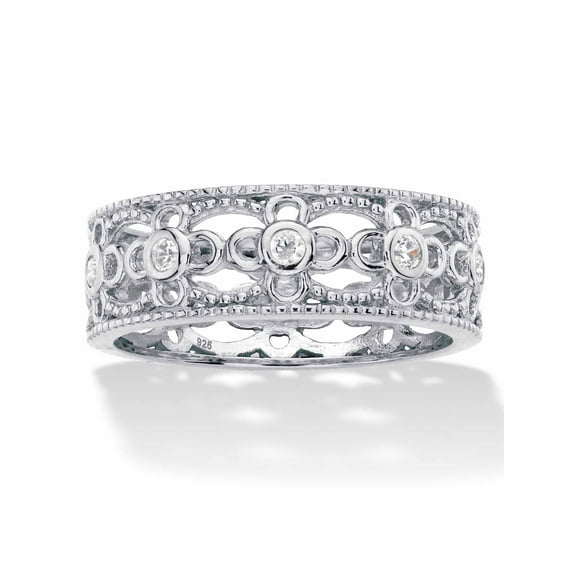 PalmBeach Jewelry Round Cubic Zirconia Filigree Eternity Ring .25 TCW in 18k Yellow or Rose Plated or Sterling Silver