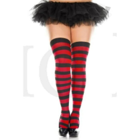 Sky Hosiery 4701Q-BLACK-RED Plus Size Wide Striped Thigh High Stockings, Black & Red