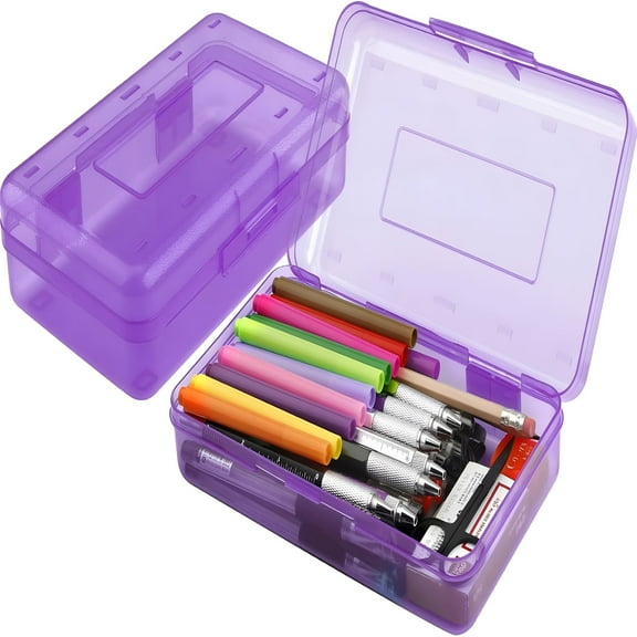 CCOCC Plastic Pencil Box,Clear Pencil Box,Large Plastic Pencil Case Crayon Box,Colored Hard Pencil Case Organizer,Maker Organizer with Lid,Small Art Craft Storage Containers Pen Box,Purple