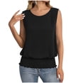 thumbnail image 4 of Women's Casual Pleated Sleeveless Top | Round Neck Elastic Hem Summer Blouse, 4 of 7