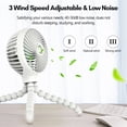 thumbnail image 4 of ventilador eléctrico Mini ventilador portátil Handeld Ventilador para cochecito de bebé Ventilador con clip para trípode de pulpo flexible con 3 velocidades Carga USB ajustable para escritorio Cuna As, 4 of 7
