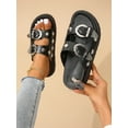 thumbnail image 2 of Women‘s Comfortable Fashionable Round Toe Black Sandals With Double Buckle  Double Layered Thick Platform And Wedge Heel  Open Toe, 2 of 7