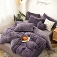 thumbnail image 5 of MorroMorn 5 PCS Shaggy Duvet Cover Bedding Set - Fluffy Comforter Cover Long Faux Fur Luxury Ultra Soft Cozy (Dark purple, King/California King), 5 of 6