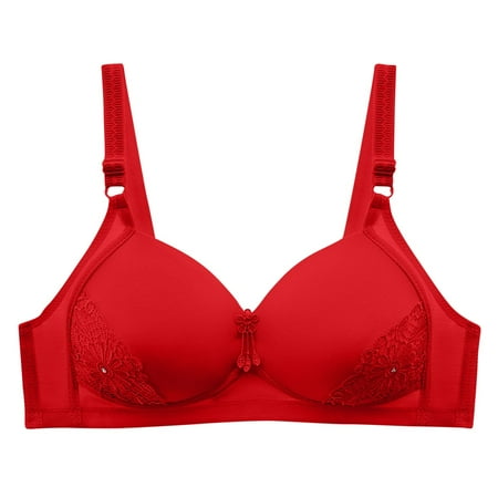 SMihono Women s T-Shirt Bra Full Coverage Wireless Push Up Lightly-Lined Bralette Everyday Comfort Beauty Back Smoothing Bra Red 46