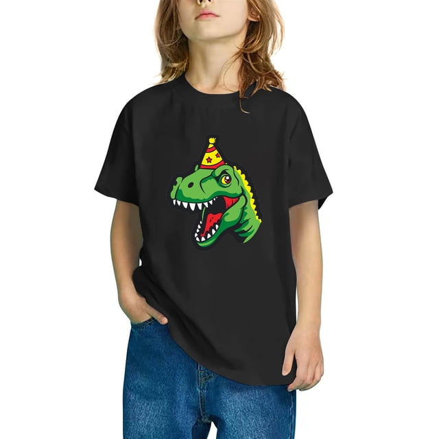 RXIRUCGD T-shirt en Coton pour Enfants Garçons Filles Mode Mignon Col Rond Imprimé Tee Manches Courtes (Noir, Taille : 5 Ans)