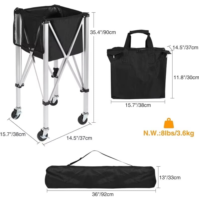 Pickleball bags  with  aluminum alloy bracket  - 180 Ball Capacity with Wheels  Suitable for serve training   tennis balls, pickles, table tennis balls, ocean balls, baseballs, badminton balls, etc