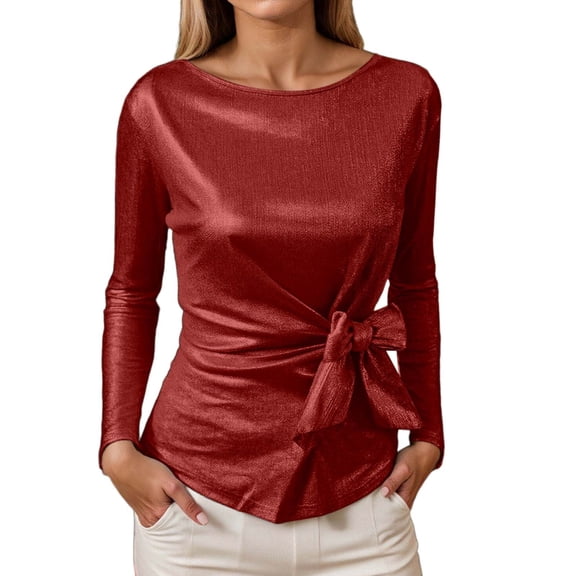 Shirts for Women Sequin Clothes Red Long Sleeve Sparkly Outfits for Women Shiny Tops Dressy Tops for Women Night Out Sparkly Holiday Tops for Women