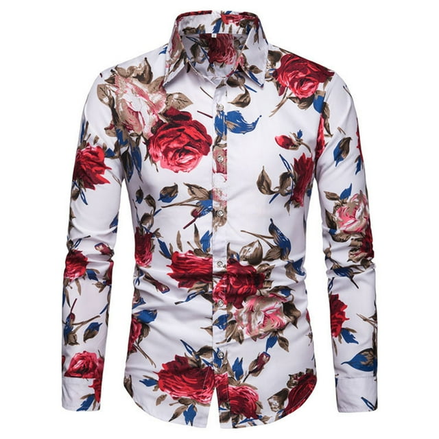 Pompotops Chemise à Manches Longues pour Homme, Style Vacances au Bord de Mer, Imprimé de Roses, en Solde