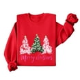 thumbnail image 4 of qucoqpe Women's Christmas Tree Printed Sweatshirts Fashion Casual Crewneck Tops Red Series Long Sleeve Oversized Pullovers for 2026 Fall Winter, 4 of 5