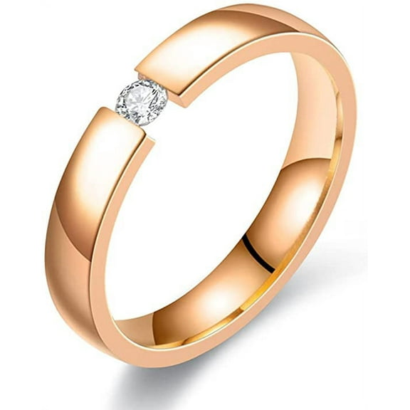 4mm Rose Gold Women's Ring Wedding Bands with Cubic Zirconia High Polished Size 6-11