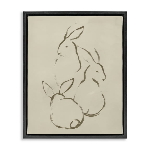 Stupell Industries Earthtone Rabbit Sketch Animals Drawing Black Floater Framed Canvas Art Print Wall Art, 17 x 21