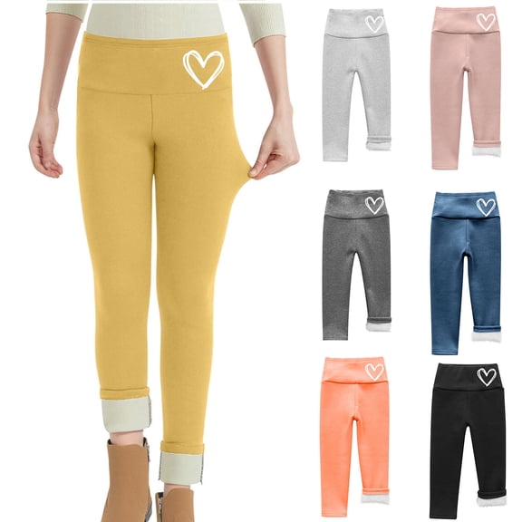 MKOSPLRT Love Leggings for Girl 2-9Y Warm Fleece Lined Yoga Workout Pants Solid Valentine's Day Tights Stretch Slim Fit Leggings