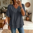 thumbnail image 6 of QUNYINEY Short Sleeve Women's T-Shirts Summer Cotton Linen Tassel Tops Casual Loose Fit Pullover Solid V Neck Shirts, 6 of 9