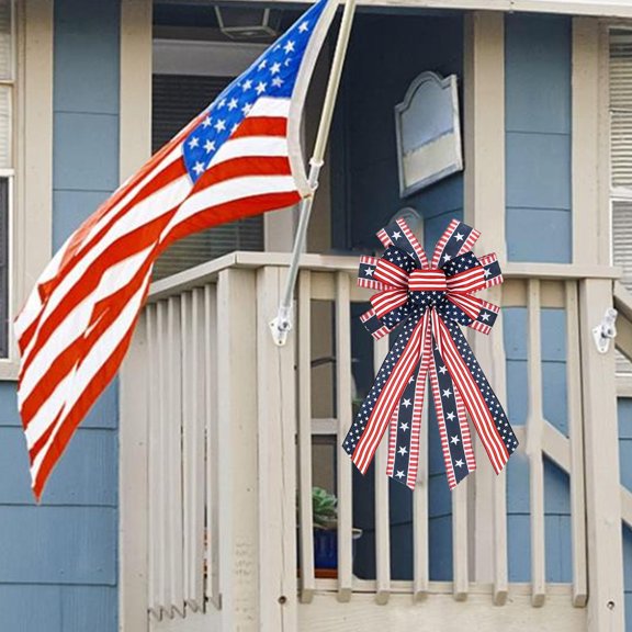 Qocolhg Large 4th of July Patriotic Bows for Wreath,American Flag Wreath Bows Stars Decor American Flag Bow for Indoor Outdoor,Red with Blue Stars Bunting Independence Day Party Holiday Decorations