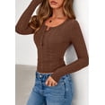 thumbnail image 4 of Camisa de Mujer PRETTYGARDEN Marrón Henley Ajustada M, 4 of 8