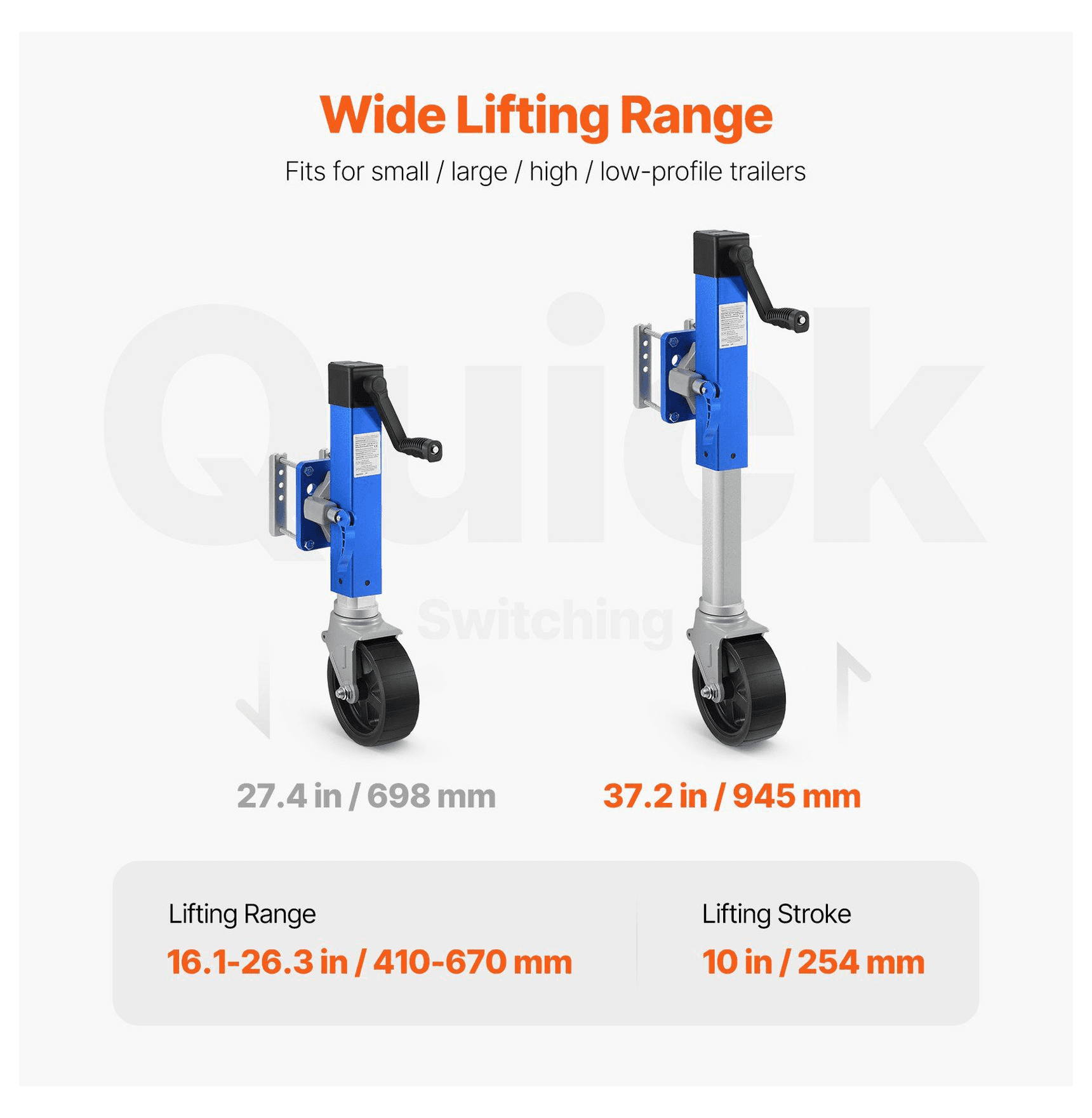 Boat Trailer Jack 1600lbs Swivel Tongue Jack - Heavy Duty Marine Trailer Lift Jack with PP Wheel, Adjustable Height 16.1-26.3", RV & Utility Trailers