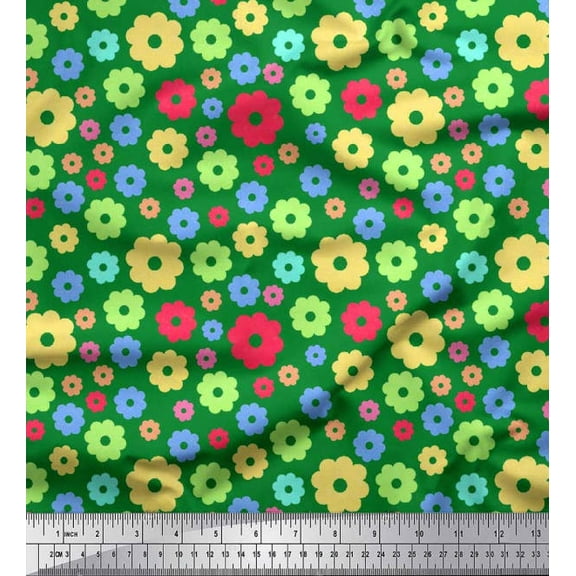 Soimoi Poly Georgette Fabric Floral Clip Art Print Fabric by Yard 42 Inch Wide
