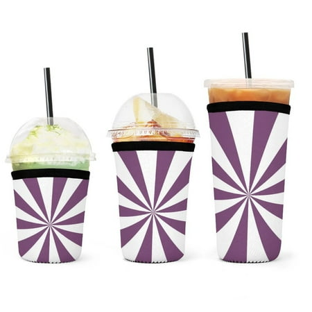 

Set of 3 Packs Reusable Hot And Iced Coffee Cup Sleeve Neoprene Tumbler Sleeve Aesthetic Blue Lilac And White Sunburst(16 24 32oz)