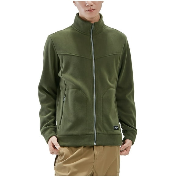 LNWUY (l-5TG) Grande Taille Veste Zippée en Polaire pour Hommes Manches Longues Légère Classique Automne Manteau avec Poche Vert TG