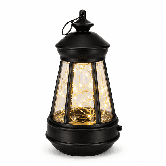 Solar Lantern Outdoor Hanging Light, Waterproof Vintage Garden Table Lamp with Warm White LED String for Patio Yard Camping Decor