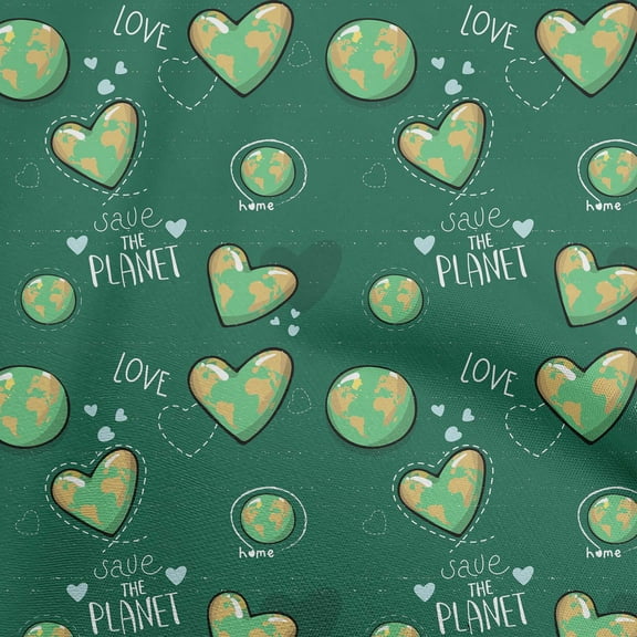 oneOone Rayon Dark Green Fabric Save Earth Craft Projects Decor Fabric Printed By The Yard 56 Inch Wide