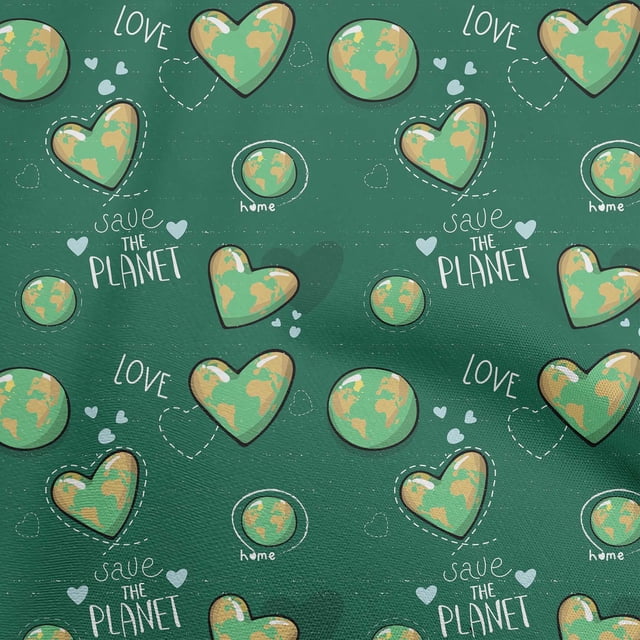 oneOone Velvet Dark Green Fabric Save Earth Sewing Material Print Fabric By The Yard 58 Inch Wide