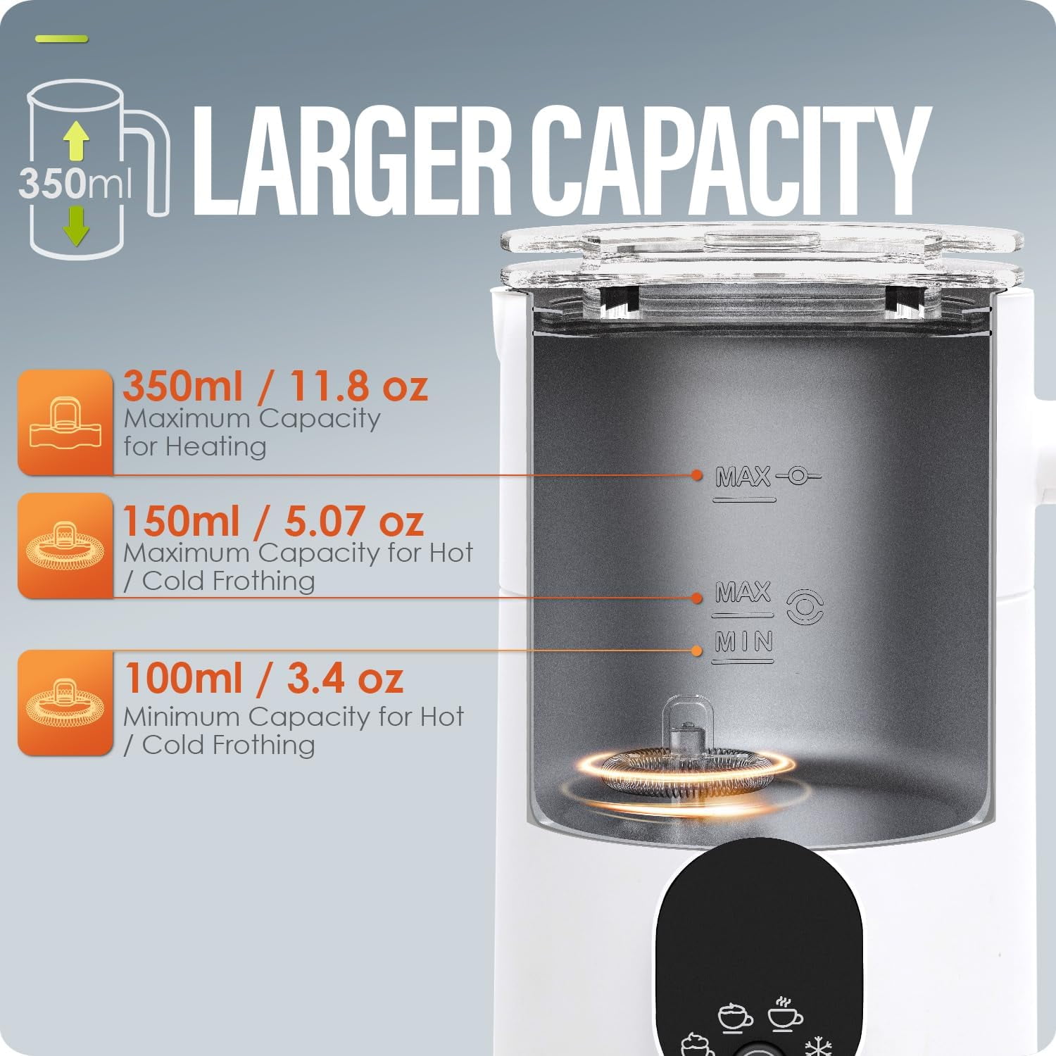 Electric Milk Frother and Steamer - 11.8oz/350ml Hot and Cold Foam Maker 4-in-1 Automatic Coffee Frother with Two Whisks, Perfect for Hot Chocolate, Lattes, Cappuccinos, and Macchiatos, White
