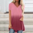 thumbnail image 1 of ICHUANYI Clearance Women's Fashion Gradient Printed Blouse V-neck Short Sleeve Loose T-shirt Tops(Pink, S) ICHUANYI WER2023081007286, 1 of 5