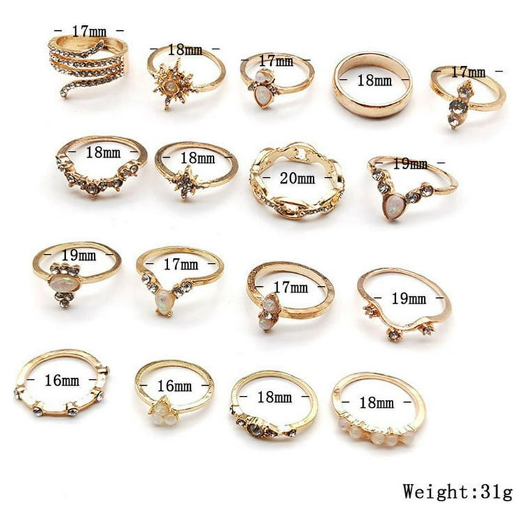 Stackable Knuckle Rings 17 PCS Set, Boho Bohemian Vintage Elegant  Rhinestone Peral Diamond Stone Jewel Chain Stars Carved Finger Rings GMYLE  for Women