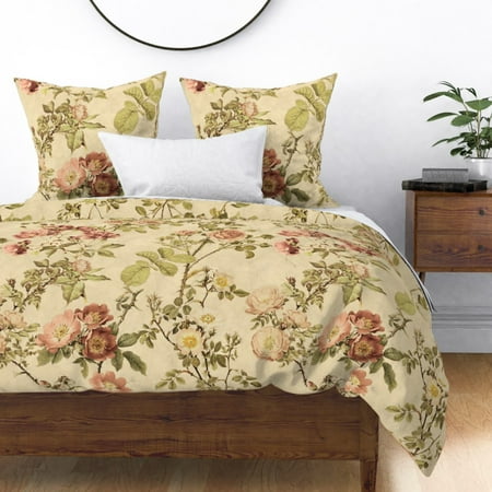 Watercolor Floral Vintage Botanical English Sateen Duvet Cover By