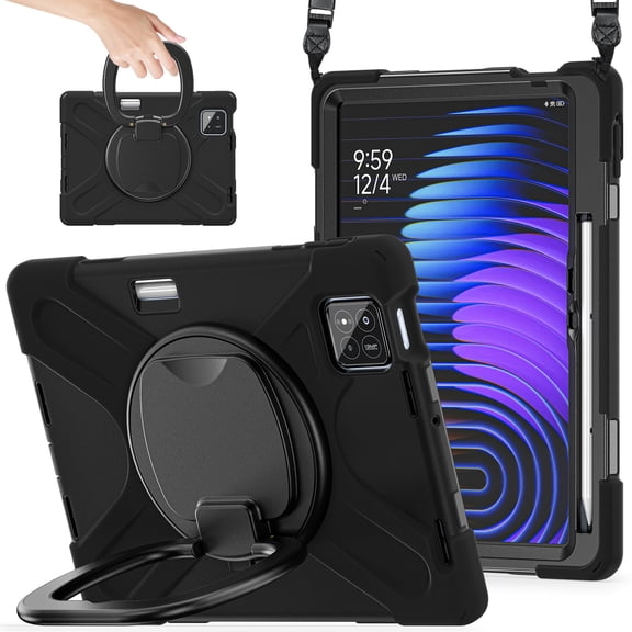 for Xiaomi Pad 7 Pro/ Xiaomi Pad 8 Pro 11.2 inch Case, 360 Rotatable Handle Stand, Shoulder Strap, Drop-Proof Design, Black
