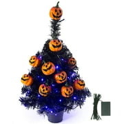 Sunnyglade 21.6” 30 LED Halloween Black Spooky Tree Glittered with Purple Lights & 12 Pumpkin Decorations,Battery Powered for Halloween Indoor Tabletop Decoration