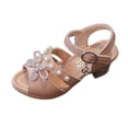 thumbnail image 5 of Girls Sandals Open Toe Heels Elegant Pearl Rhinestone Bow Flower Girl Wedding Party Shoes Kids Princess Dress Shoes Pink 12 Little Kid, 5 of 5