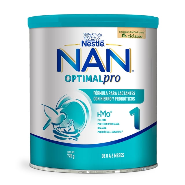 NAN 1 Optimal Pro Fórmula Para Lactantes De 0 a 6 Meses, Con Hierro, DHA y Probióticos, Parcialmente Hidrolizada, Presentación en Lata de 720 g