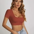 thumbnail image 4 of Jdlsppl Women's Sexy Shirt Crop T Shirt Short Sleeve Square Neck Fashion Soft Summer Spring Cool Basic Top Orange Large, 4 of 4