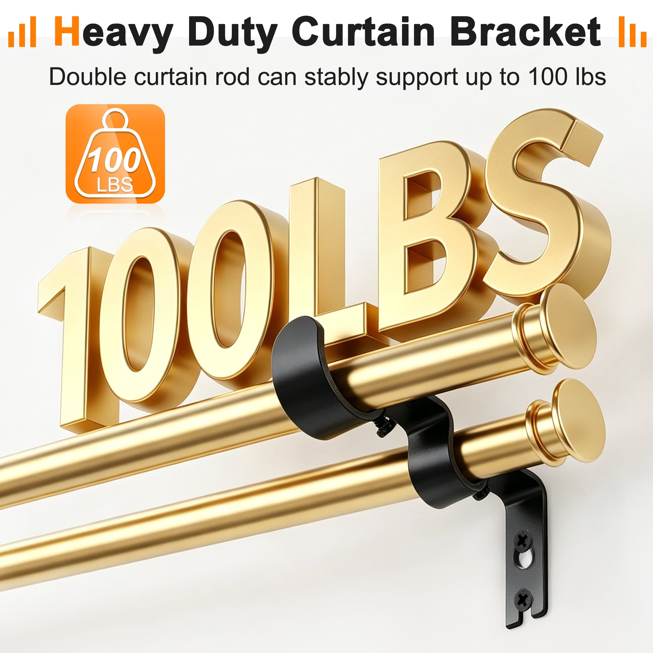 6 Pack Double Curtain Rod Brackets, Heavy Duty Black Curtain Rod Holders, Metal Curtain Rod Wall Mount Bracket for 0.7"-1.02" Rods