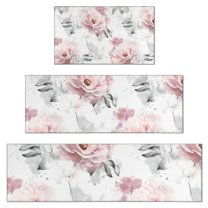 Pioneer Flower Floral Print Pattern Kitchen Rugs Sets Of 3,Kitchen Runner Rugs Non Skid Washable,Decorative Kitchen Floor Mats for Kitchen,Sink,Laundry,17"x30"  17"x47"   17"x59"