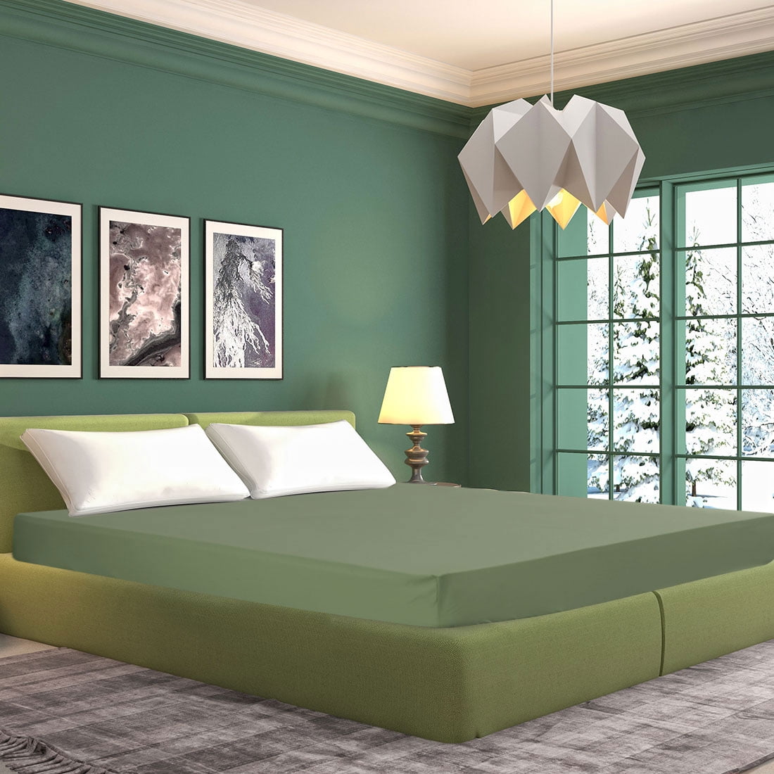 Unique Bargains Brushed Microfiber Fitted Sheet Bed Cover Olive Green Full