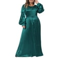 thumbnail image 2 of Agnes Orinda Women's Plus Size Maxi Dresses Lantern Long Sleeve Flowy Swing Pleated Maxi Dresses 1X Green, 2 of 6