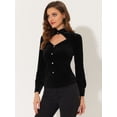 thumbnail image 3 of INSPIRE CHIC Blusa de terciopelo de manga larga elegante gótica con cuello levantado y volantes para mujer Negro XS, 3 of 5