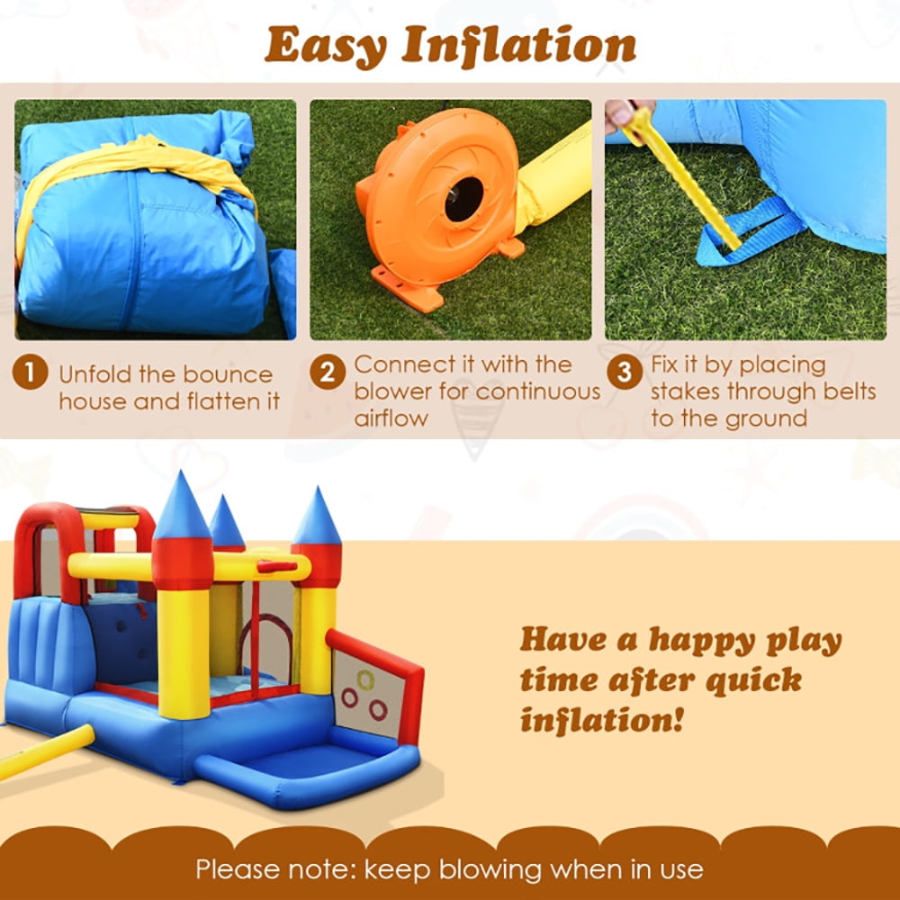 Aimee Lii Inflatable Bounce House with Basketball Rim and 780W Blower, Playhouse for Kids Outdoor