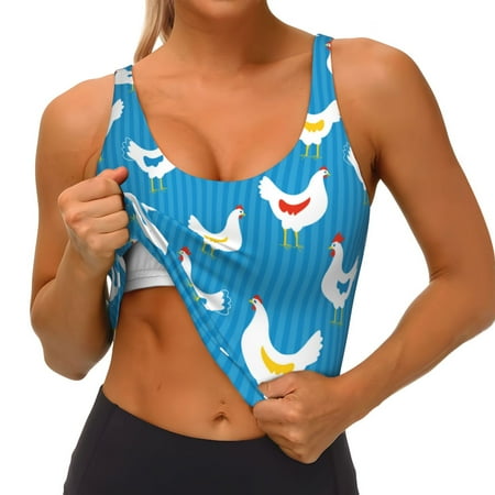 Goofa Cartoon Chicken Printed Sports Bras for Women  High Impact Running Bra Workout Crop Tank Tops Longline Sports Bra Push up-Medium