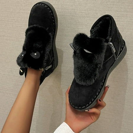 

Christmas Boots Shoes Thicksoled Winter Plush Short Colorblock Thermal Wedges Women s Women s Boots