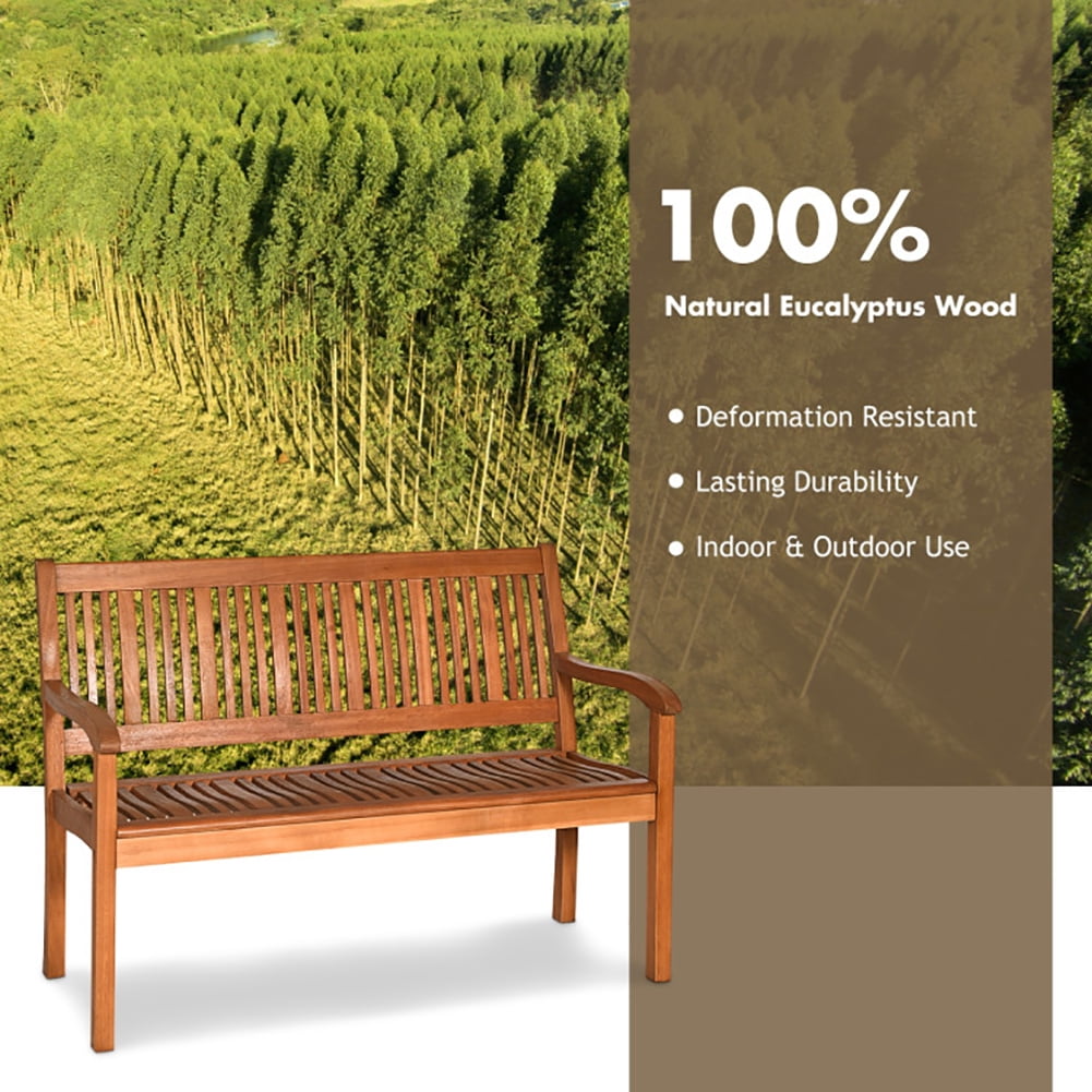 Aimee Lii Two Person Solid Wood Garden Bench with Curved Backrest and Wide Armrest, Outdoor Patio Furniture