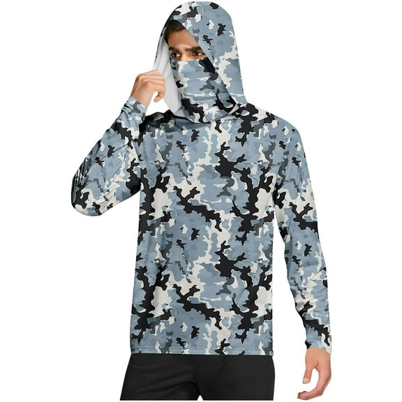 Hoodies for Men Camouflage UPF 50 Sun Protection Hoodie Long Sleeve Fishing Hiking Shirt with Face Mask M