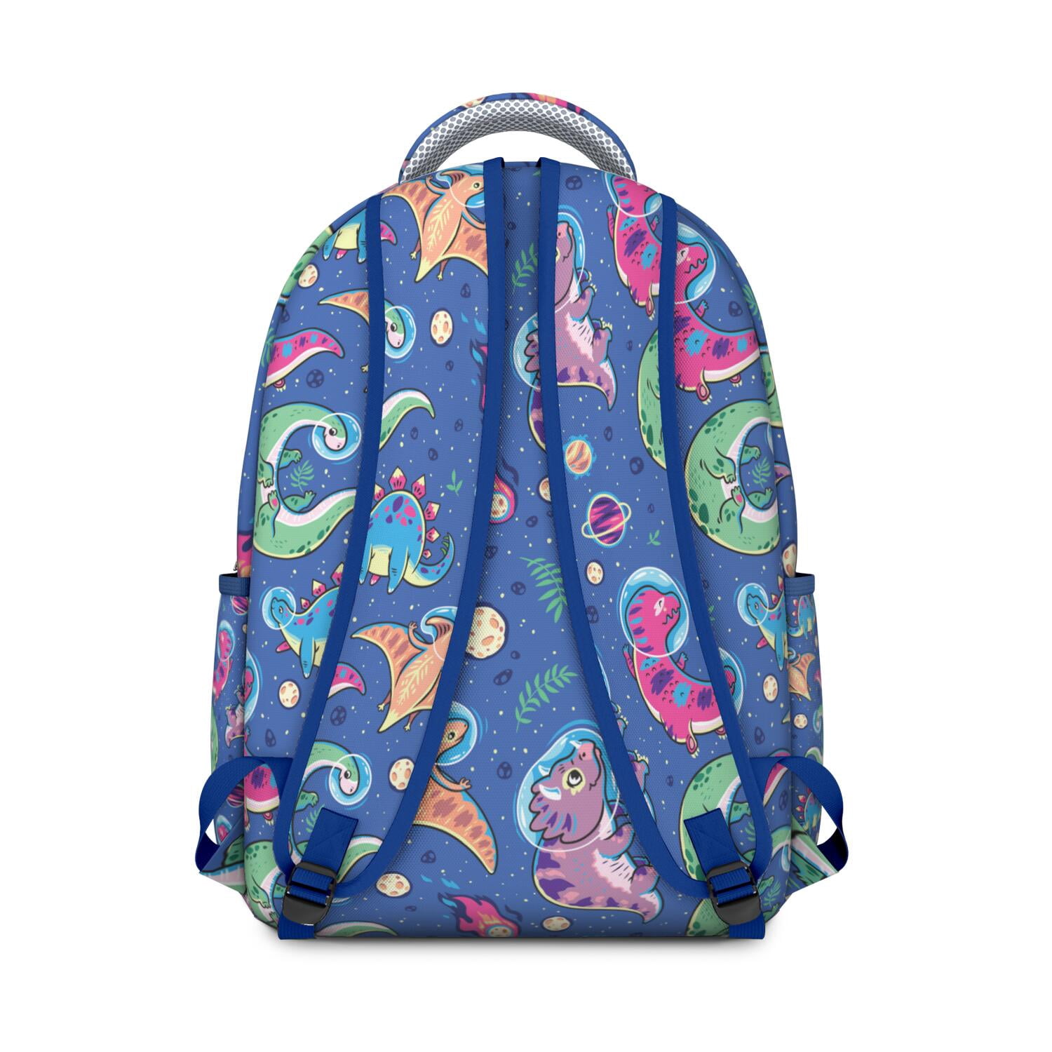 World Travel Themed Waterproof Backpack - Bright & Bold Dinosaur Print School Bag with Multiple Pockets