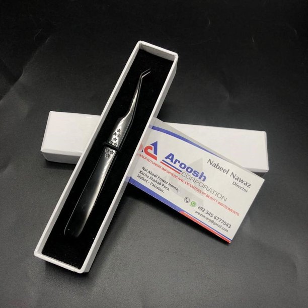 Pinzas de plasma negras de 45 grados, venta al por mayor, pinzas de extensión de pestañas con agarre de estrellas de acero inoxidable sólido